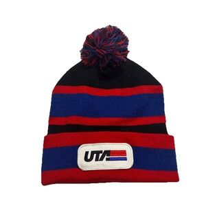 UTA Utah Transit Authority Cap America Striped Pom Beanie Hat Black Red Blue USA